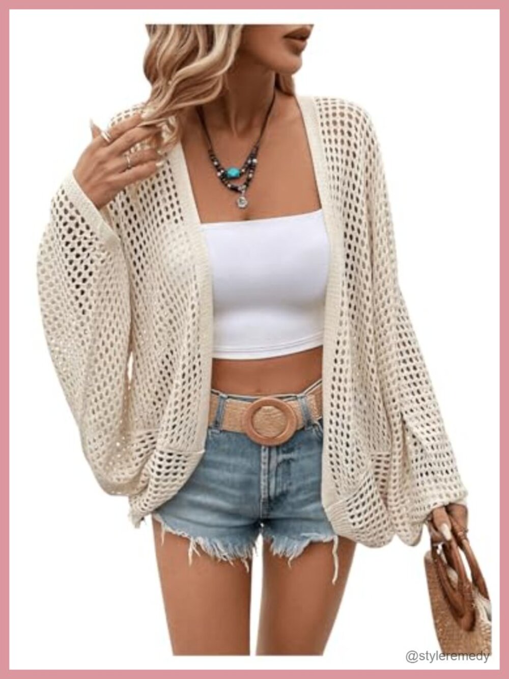 Lightweight Crochet Knit Open Front Cardigan Dolman Sleeve Loose Fit Summer